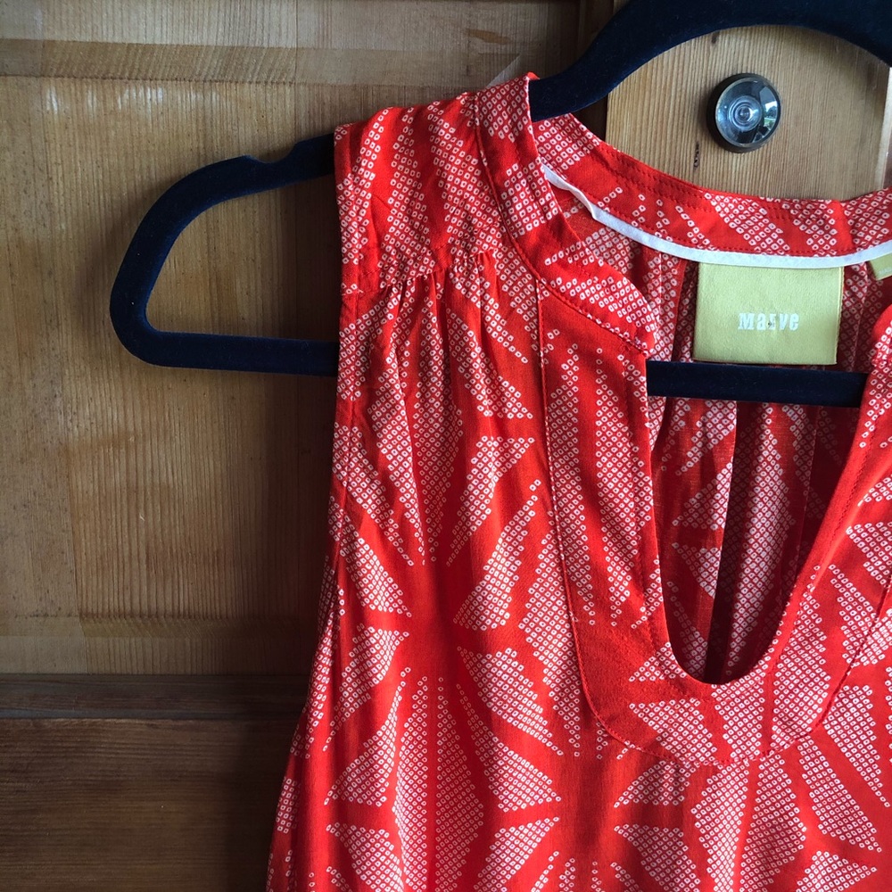 Anthro Maeve Orange geometric print tank size 8 - Picture 3 of 6